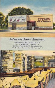 Saddle & Sirloin Restaurant Studio City Palm Springs California linen postcard