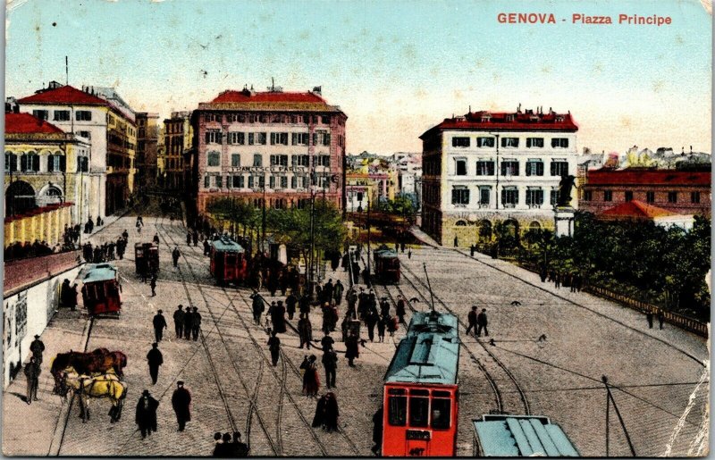 Vtg Genova Piazza Principe Vista Stradale Trolley Genoa Italy 1910s Postcard