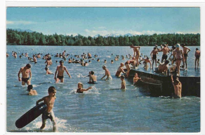 Swimming Crowd Lake Spenard Anchorage Alaska postcard