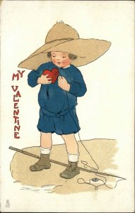 Tuck Blue Belles Valentine Fantasy Little Boy Fishing Hearts c1910 Postcard