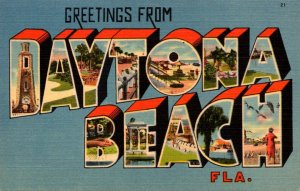 Florida Greetings From Daytona Beach Large Letter Linen