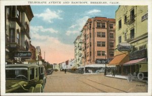 Berkeley CA Telegraph Ave & Bancroft c1920 Postcard EXC COND