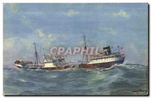 Old Postcard Boat tanker in rough weather in the Mediterranean