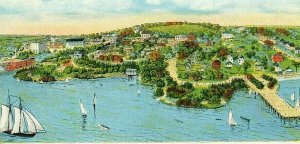 Postcard Bird's Eye View of New Memorial & Reservation surrounding Plymouth Rock