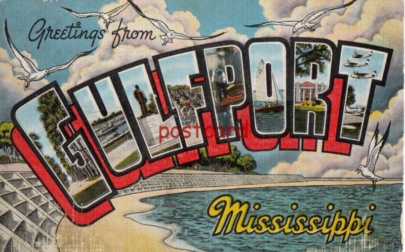 Greetings from GULFPORT Mississippi, large letters, publ Kropp, 