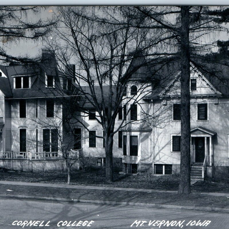 c1950s Mt. Vernon, IA RPPC Cornell College Rood Hall Large House Frat Dorm? A108