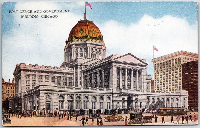 VINTAGE POSTCARD THE POST OFFICE AND GOVERNMENT BUILDING AT CHICAGO MAILED 1919