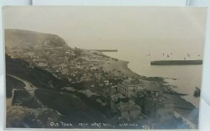 Vintage Rp Postcard Old Town Hastings From West Hill 1917 Norfolk Hotel Leneys