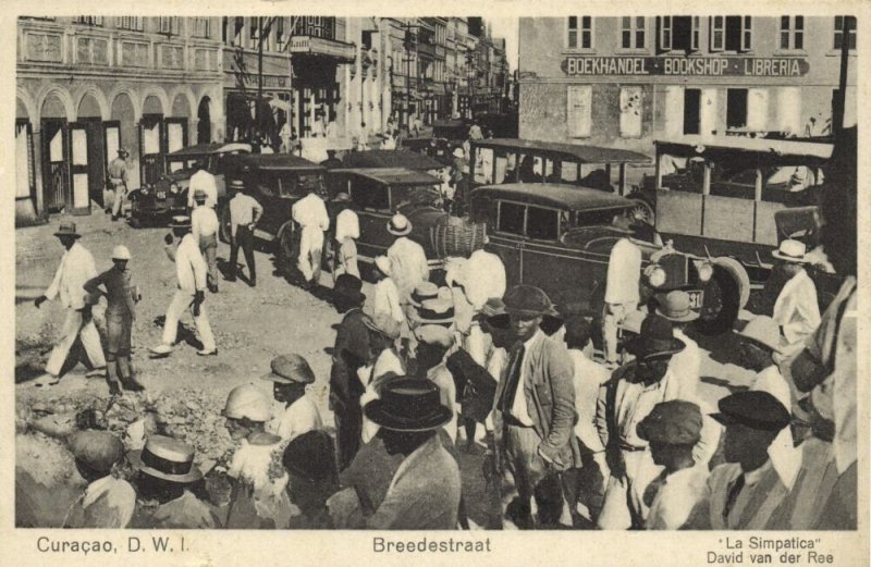 curacao, D.W.I., WILLEMSTAD, Breedestraat, Car (1910s) La Simpatica Postcard