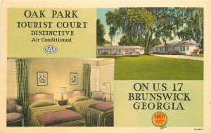 Postcard 1954 Georgia Brunswick Oak Park Hotel Interior Entrance linen 23-11301