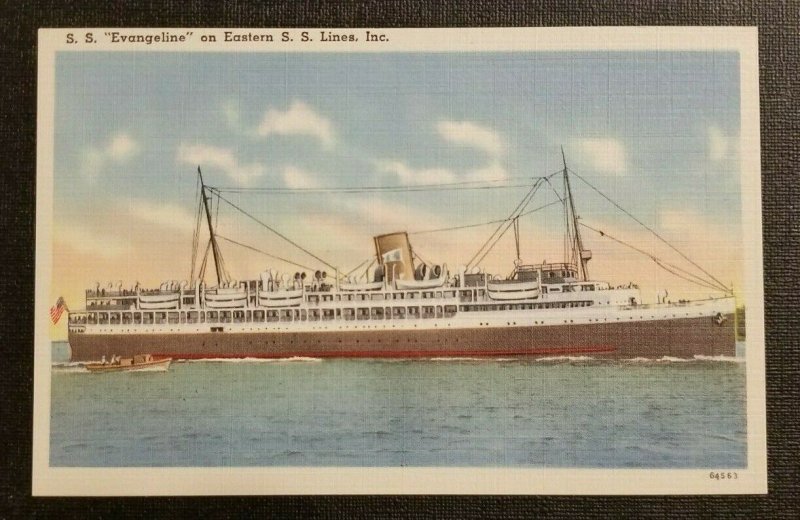 Mint Vintage Illustrated Linen Postcard Steamship SS Evangeline