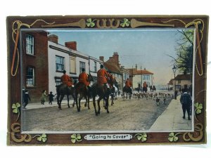 Going to Cover Vintage Foxhunting Postcard Hounds & Riders In UK  Streets