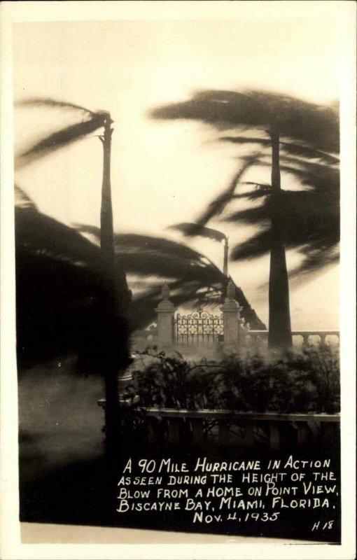 Miami FL 1935 Hurricane Point View Biscayne Bay Real Photo Postcard