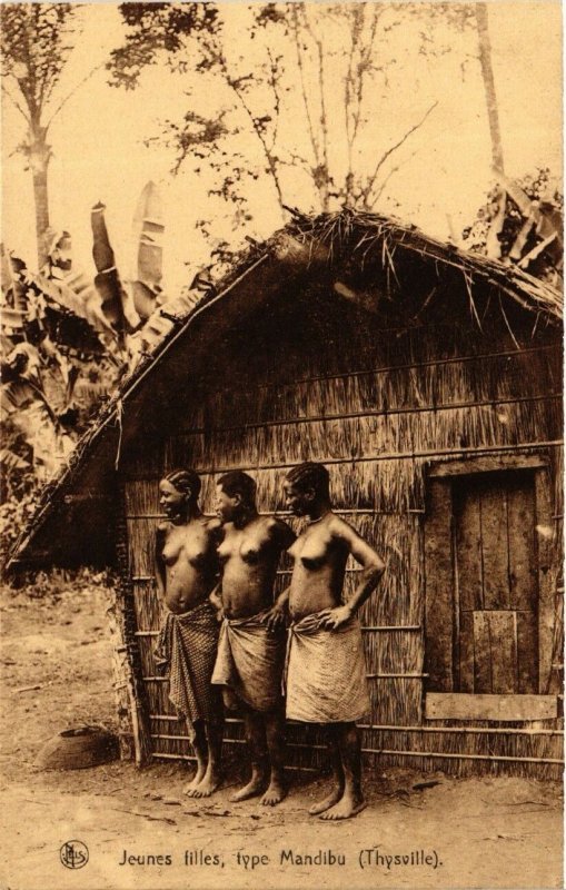 belgian congo, Group of Topless Native Mandibu Women (1920s) Postcard