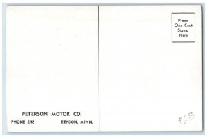 c1933 Ford V-8 Tudor Sedan Peterson Motor Dealership Benson Minnesota Postcard