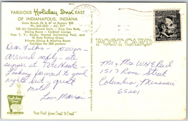 Holiday Inn East Of Indianapolis Indiana State Road & Lounge Posted Postcard