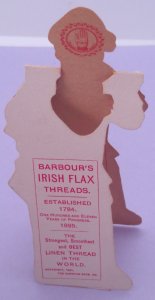 1800s Barbour's Irish Flax Thread Stand Up Doll Die Cut Toy Victorian Trade Card