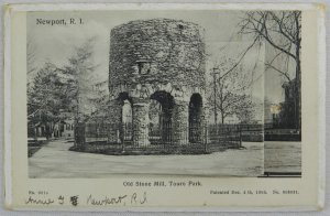 Old Stone Mill, Touro Park Newport, RI  Picture in Picture RPPC Vintage Postcard