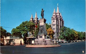 Pioneer Monument Salt Lake City Utah Bringham Young Roundabout Chrome Postcard 