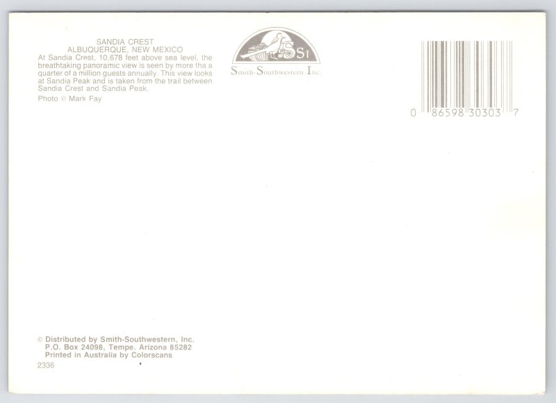 State View~Albuquerque NM~Sandia Crest~Panoramic View From Trail~Continental PC