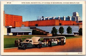 Intra-Mural Bus With Hall Of Science In Background Chicago World's Fair Postcard