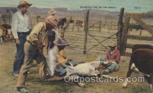 Branding Time Western Cowboy, Cowgirl 1946 postal used 1946