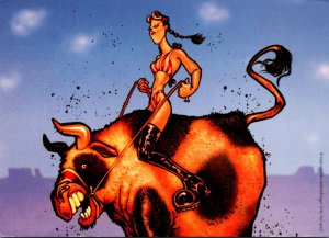 Humour Bikini Clad Girl Riding Bull By Michiko Stehrenberger