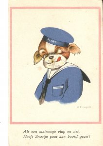 M.B. Cooper. A comic humanized dog Old vintage humorous Dutch , artist signed