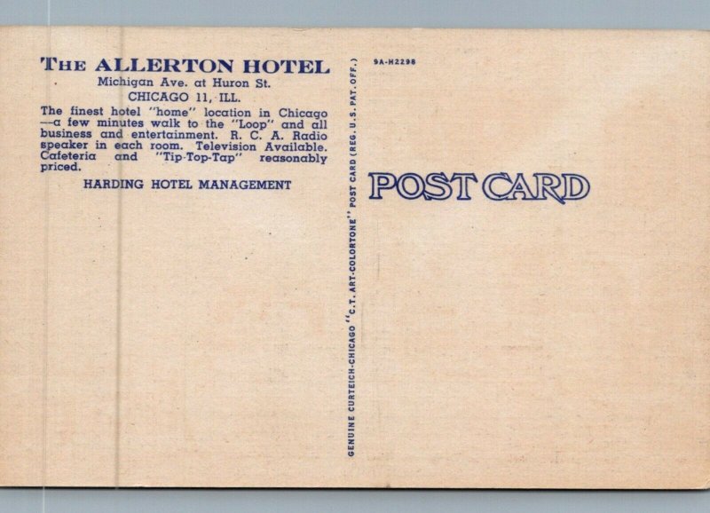 Aerial View Of Allerton Hotel Chicago Illinois Vintage Linen Post Card 