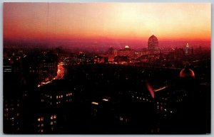 Postcard Boston Massachusetts MA Skyline Night State House Dome 1950s Chrome