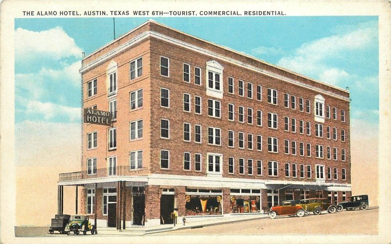 c1920 Postcard; Alamo Hotel, Austin TX West 6th, Tourist, Commercial Residential 