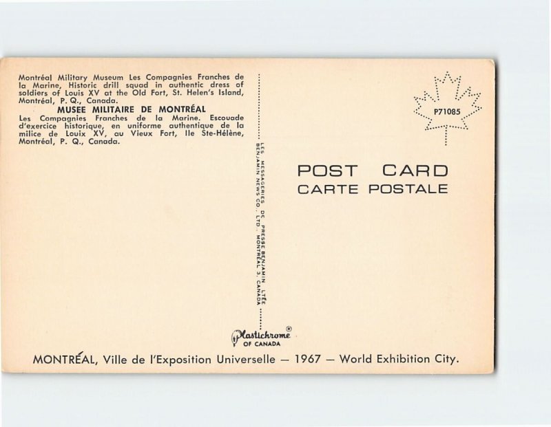 Postcard Les Compagnies Franches de la Marine Montreal Military Museum Canada