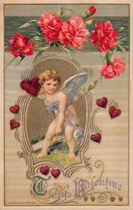 J82/ Valentine's Day Love c1910 Postcard John Winsch Cupid Flowers 228
