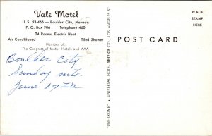 Postcard Vale Motel U.S. 93-466 Boulder City, Nevada