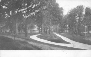 Winona Lake Indiana~Auditorium & Grove View~Pathway around Trees~c1910 Postcard
