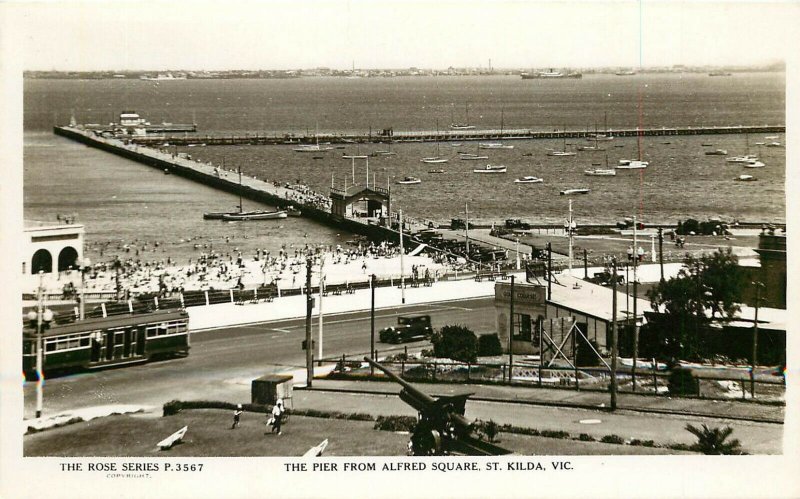 Rose Series RPPC P.3567 Pier from Alfred Square, St. Kilda, Victoria Australia