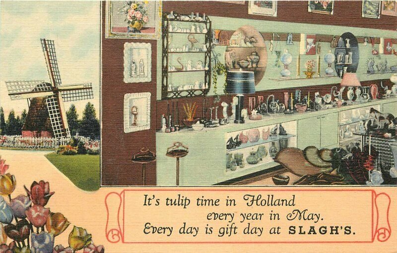 1940s Holland Michigan Bert Slagh Home Store Glass Pottery Advertising Postcard