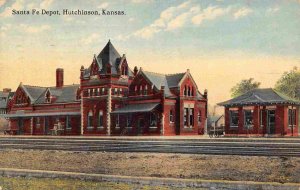 Santa Fe Railroad Train Depot Hutchinson Kansas 1913 postcard