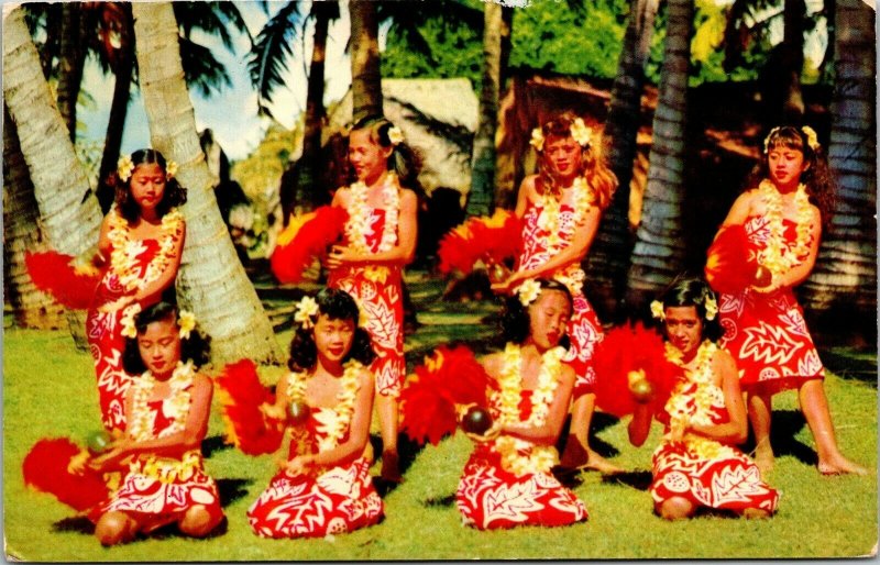 Vtg Hawaii HI Native Girls Young Hawaiian Entertainers Dancers 1950s Postcard