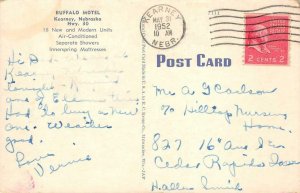 BUFFALO MOTEL Kearney, Nebraska Lincoln Highway Roadside 1952 Vintage Postcard