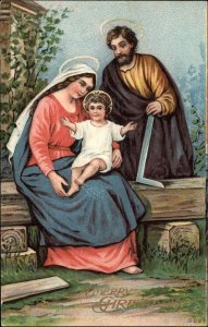 Christmas Mary and Joseph with Toddler Baby Jesus c1910 Vintage Postcard