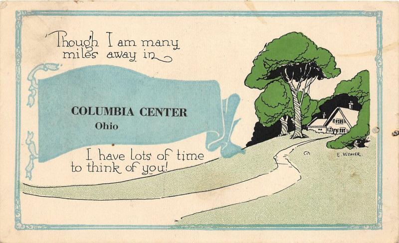 F64/ Columbia Center Ohio Postcard 1921 Pennant Many Miles Away