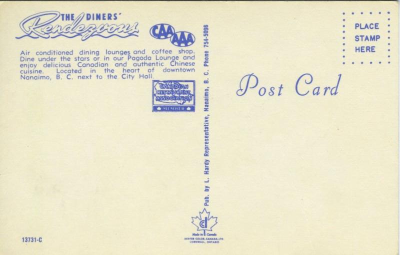 'The Diners' Rendezvous' Restaurant, Nanaimo, BC Canada Postcard 