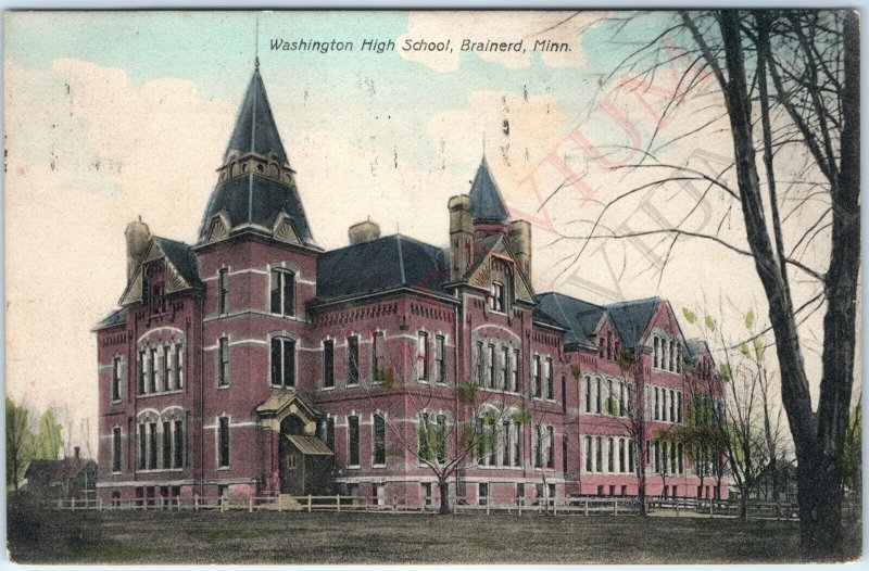 c1910s Brainerd, MO Washington High School Hand Colored Germany Postcard A186