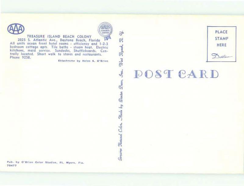 Unused Pre-1980 TREASURE ISLAND MOTEL Daytona Beach Florida FL hr5800-12
