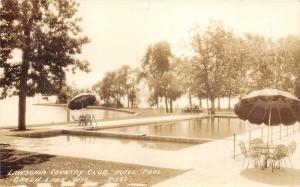 Green Lake Wisconsin~Lawsonia Country Club Hotel Pool~People by Trees~1930s RPPC