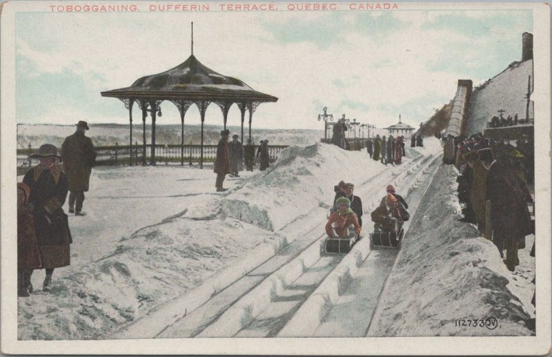 Postcard Tobogganing Dufferin Terrace Quebec Canada