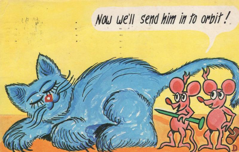 Mice Placing Nail Into Cat Comic Humour Disaster Postcard