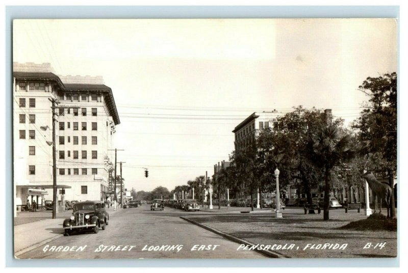 Vintage RPPC Real Photo Postcard Garden Street Looking East Pensacola, FL P7 