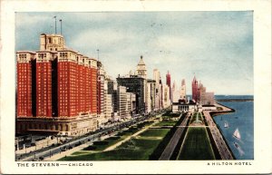 Stevens Chicago IL Illinois Hilton Hotel WB Postard PM Clean Cancel WOB Note VTG 